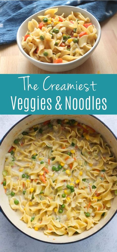 Food Dinners, Creamy Egg Noodles, Veggies And Noodles, Vegetable Pot Pie, Egg Noodle Recipes, Vegetarian Comfort Food, Vegetarian Dish, Meatless Dinner, Comfort Food Recipes Dinners