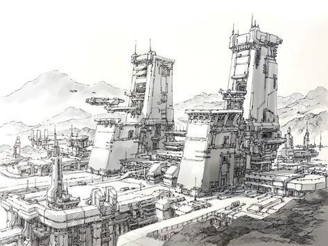 ArtStation - Scifi_Outpost_0717, Won Jun Tae Sci Fi Base, Scifi Building, Scifi Interior, Scifi City, Futuristic Building, Futuristic City, Ap Art, Architecture Illustration, Environment Concept Art