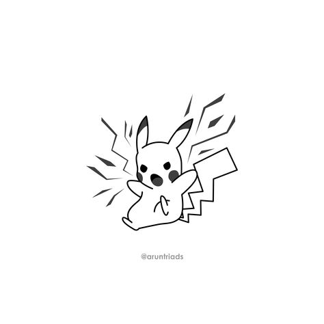 Pikachu Small Tattoo, Pickachoo Tattoo Ideas, Pikachu Line Art, Pokemon Line Art Tattoo, Pikachu Tattoo Ideas, Pikachu Stencil, Pikachu Black And White, Small Pokemon Tattoo, Pokemon Line Art