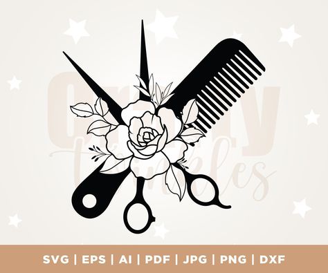 Cosmetology Svg, Hairstylist Svg, Hairdresser Svg, Flower Scissors, Cricut Craft Room, Svg Silhouette, Cut Canvas, Scan And Cut, Brother Scan And Cut