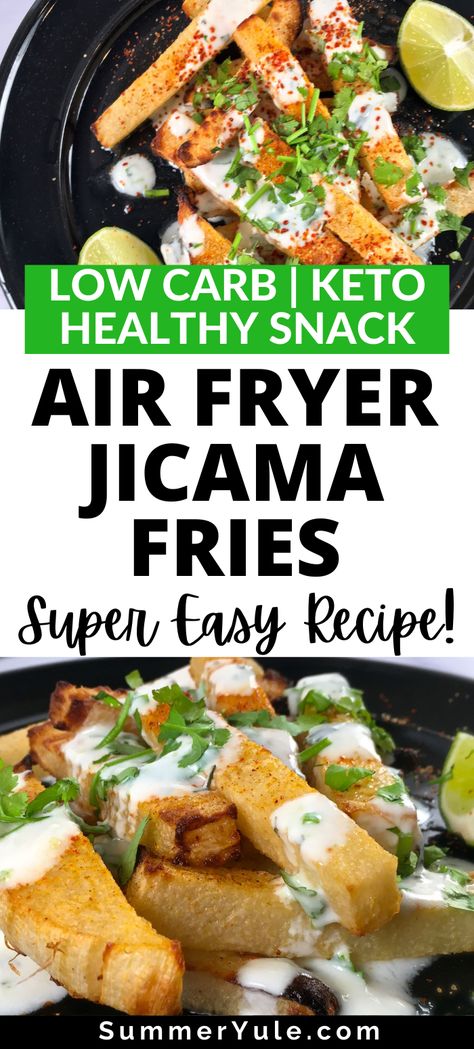 Air Fried Jicama Fries, Keto Jicama Fries Air Fryer, Air Fryer Jicama Fries, Non Starchy Vegetables Recipes, Jicama Fries Air Fryer, Air Fryer Jicama, Jicama Recipes, Keto Fries, Yuca Fries