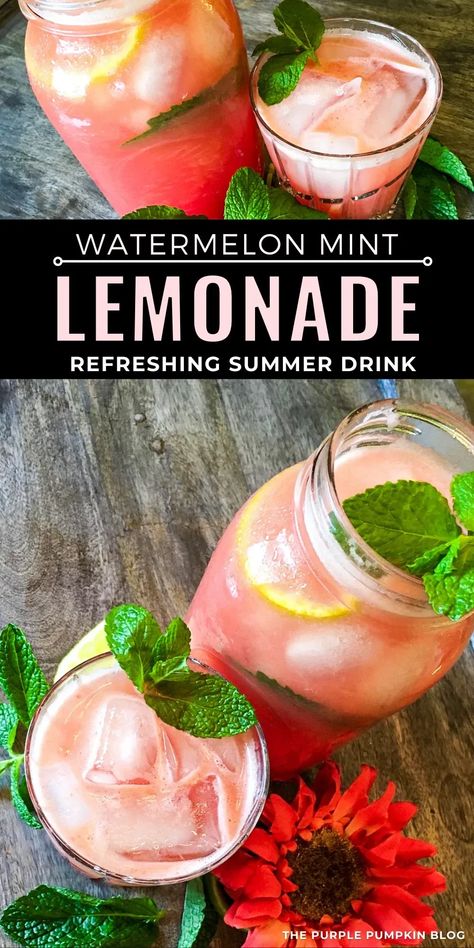 Let’s take classic lemonade to a whole new level with this tantalizingly refreshing Watermelon Mint Lemonade. It is super easy to make using watermelon, lemon juice, water, and mint simple syrup. And the really good news?! It can be easily transformed into an adult beverage using citrus vodka if desired. Summer refreshment just got way more interesting! Watermelon Mint Refresher, Ways To Use Watermelon, Watermelon Mint Juice Recipe, Watermelon And Mint Drink, Watermelon Mint Water, Watermelon Beverages, Watermelon Mint Drink, Mint Drink Recipe, Lemon Mint Juice