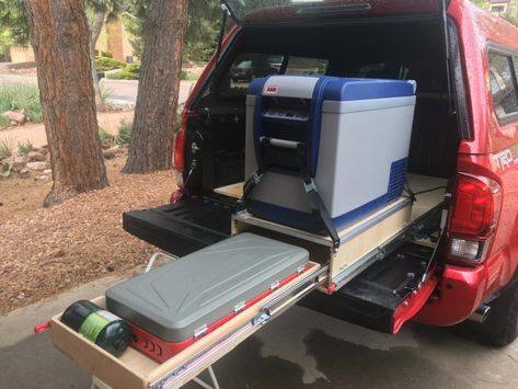 Project DIY: Truck-bed Pullout Kitchen (and BS) | Page 9 | Tacoma World Truck Bed Kitchen, Overland Setup, Pickup Truck Camping, Sprinter Interior, Truck Bed Drawers, Pickup Camping, Diy Truck Bedding, Truck Conversion, Pickup Trucks Camping