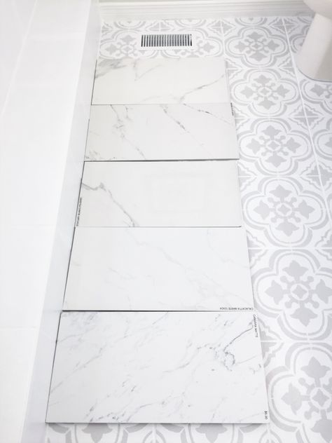 Stenciled Tile Floor, Master Bath Tile, Best Bathroom Flooring, Marble Bathroom Floor, Porcelain Tile Bathroom, White Porcelain Tile, White Marble Bathrooms, Marble Tile Bathroom, White Marble Floor