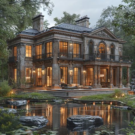 Experience luxury living in this palatial Georgian mansion in Hampshire, England. Marvel at the 15,000 sqft expanse, six bedrooms, and outdoor oasis with a serene pond. Find inspiration in the charm and grandeur of this historic masterpiece. Share your ideal mansion moments below! 🌳🏰 #DreamHomeInspiration #LuxuryInteriors #GeorgianStyle #EnglishMansion #LuxuryEstate #LuxuryDesign #HomeInspiration #ElegantLiving Mansions In England, Mythical Backgrounds, Classical Mansion Exterior, Georgian Style Mansion, Mansion England, Dream Architecture, English Mansion, Neoclassical Home, Fantasy Locations