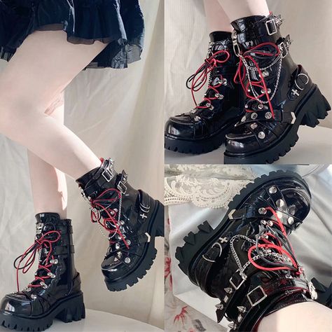 70 Punk, Wwe 2k24, Gothic Knight, Emo Shoes, Outfit Building, Goth Shoes, Cute Shoes Heels, Kawaii Shoes, Boots For Short Women