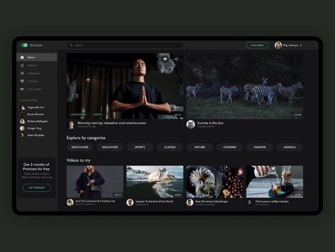 Video Streaming Platform – Concept by Daria Lisovenko on Dribbble Logos, Streaming Platform Design, Video Streaming Website Design, Course Web, Desktop Design, Web Video, Web News, Web Design Software, App Layout