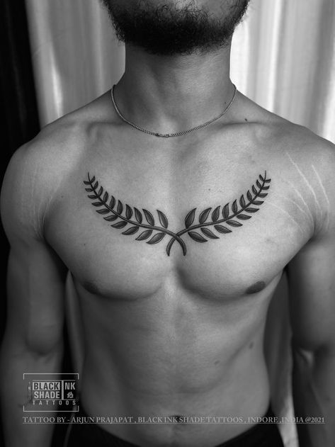 Laurel Wreath Tattoo Chest, Laurel Tattoo Men, Laurel Tattoo, Laurel Wreath Tattoo, Collar Bone Tattoo For Men, Wreath Tattoo, Astronaut Tattoo, Sketch Style Tattoos, Small Chest Tattoos