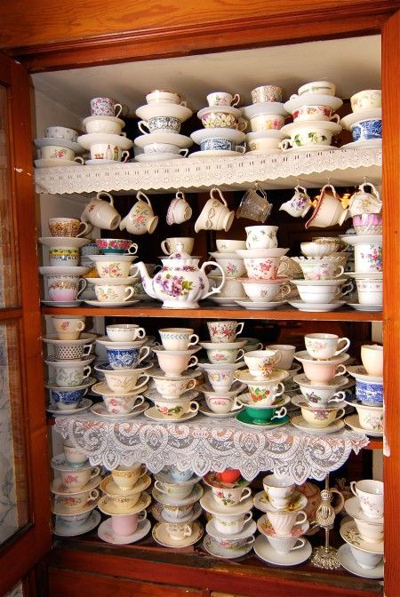 Teacups_DSC_0142-med Tea Cup Display, Tea Cup Collection, Bean Plant, Decoration Shabby, Cuppa Tea, Pretty China, Tassen Design, Mugs Coffee, Teapots And Cups