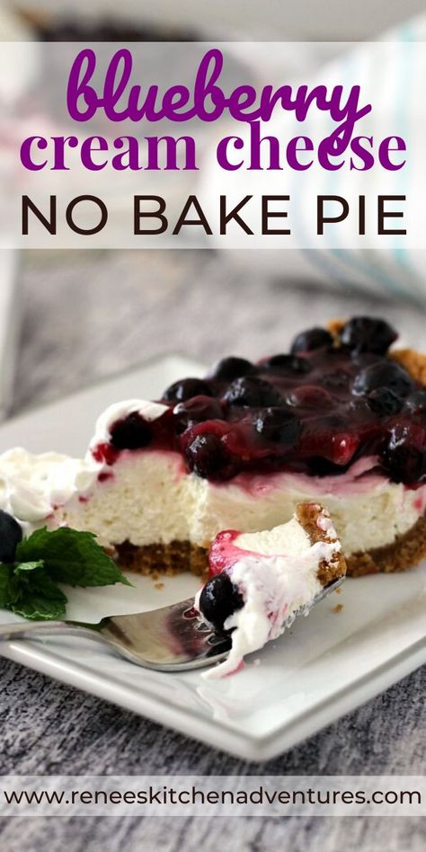 No Bake Blueberry Pie With Graham Cracker Crust, Blueberry Cream Cheese Pie Recipe, Cream Cheese Blueberry Pie, Blueberry Pie With Graham Cracker Crust, Blueberry Pie Graham Cracker Crust, Blueberry Pie Filling Recipes Easy, Blueberry Pie Recipe With Frozen Berries, Frozen Blueberry Desserts, No Bake Pies With Graham Cracker Crust