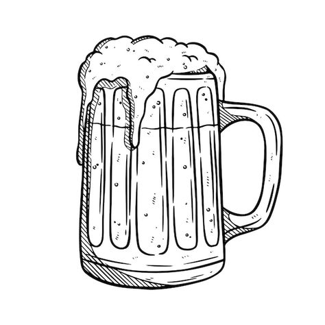 Beer Glass Tattoo, Beer Astethic, Beer Tattoo, Beer Drawing, Beer Tattoos, Organic Logo, Mug Art, Illustration Sketches, Beer Glass