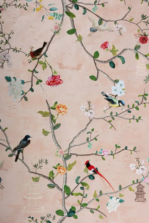 Anna Hayman Designs Gold & Black Bibana Wallpaper | Rockett St George Ink Wallpaper, Chinoiserie Patterns, Chinoiserie Prints, Modern Chinoiserie, Tea Wallpaper, Pink Floral Wallpaper, Blush Wallpaper, Chinoiserie Design, Rockett St George