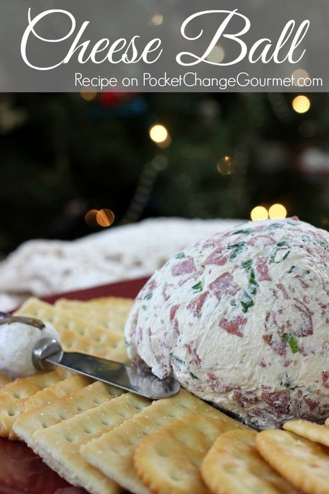 Cheese Ball | Recipe on PocketChangeGourmet.com Dried Meat Cheese Ball, Homemade Cheeseball, Packaged Meat, Cheese Ball Recipes Easy, Dried Meat, Cheese Ball Recipe, Dried Beef, Holiday Cheese, Christmas Cheese