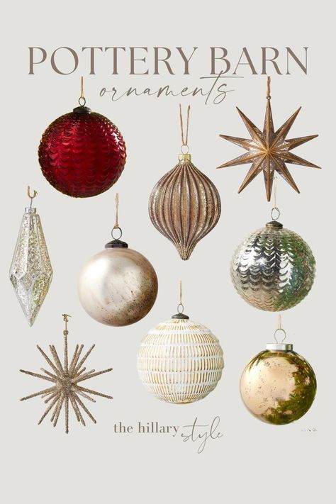 Pottery Barn Ornaments, Mercury Ornaments, Pottery Barn Christmas Tree, Pottery Barn Christmas, Modern Christmas Ornaments, Star Ornaments, Star Tree, Country Christmas Decorations, Gold Christmas Decorations