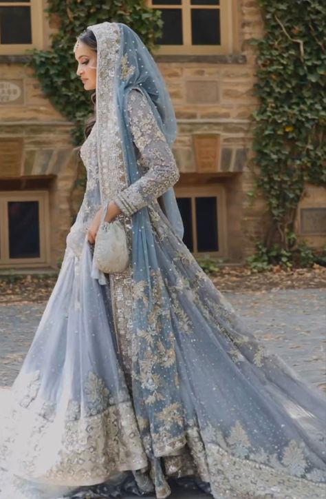 Desi wedding, Nikkah outfit Blue Bridal Dress, Nikkah Outfit, Wedding Nikkah, Mehandi Henna, Army Art, Blue Wedding Dress, Pakistani Bridal Dress, Nikah Dress, Love Power