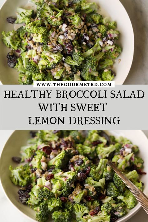 This contains: Broccoli salad with sweet lemon dressing Broccoli Lemon, Healthy Broccoli Salad, Healthy Broccoli, Lemon Salad, Salad With Lemon, Food Salad, Broccoli Salad Recipe, Simple Salad, Yogurt Dressing