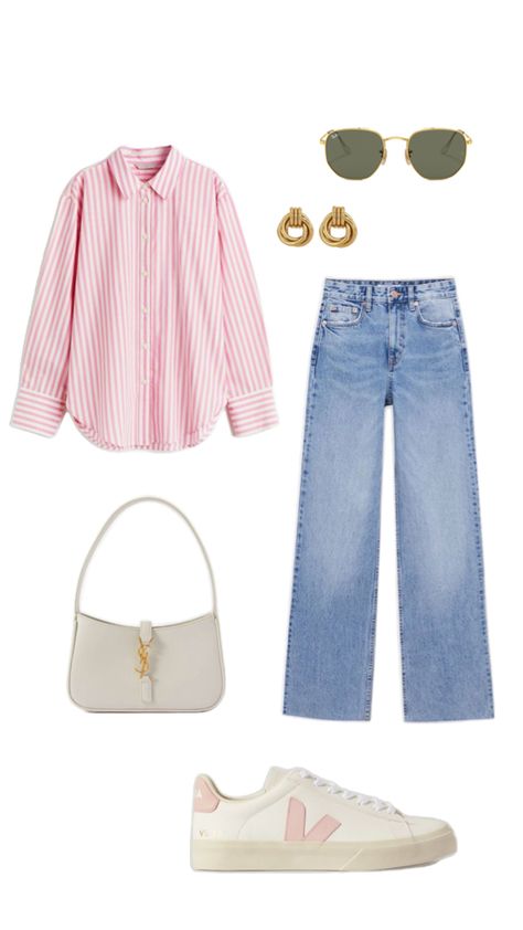 Outfit, clothes, pink, white, jeans, zara, Casual Modest Summer Outfits, Apple Shape Outfits, Parisian Outfits, Stylish Outfits Casual, Modest Outfit Ideas, Smart Casual Work Outfit, Look Casual Chic, Comfy Casual Outfits, Modest Outfit