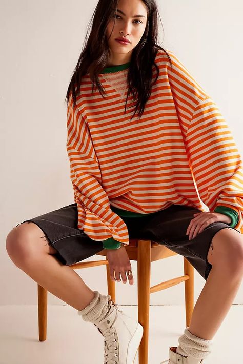 New Arrivals: Women's Clothing | Free People Striped Crewneck, What Women Want, Oversized Crewneck, Free People Sweater, So Cool, Free Clothes, Oversized Fits, Boho Outfits, Top Styles