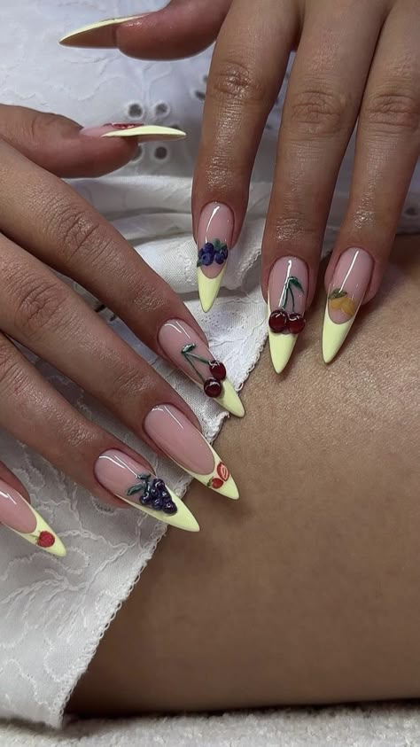 Fruit Nails, Manicured Nails, Fantasy Nails, Classy Acrylic Nails, Diy Nail Art, Yellow Nails, Fire Nails, Funky Nails, Summer Is Here