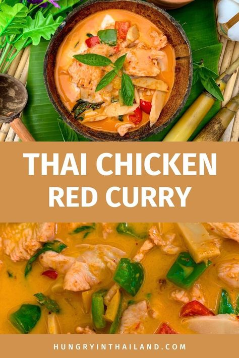 Make a quick and tasty Thai chicken red curry with our simple recipe! With coconut milk and red curry paste, this easy dish can be served over rice or rice noodles for a spicy meal that's full of authentic flavors. Thai Red Curry Chicken And Vegetables, Recipes Using Red Curry Paste, Thai Chicken Curry With Coconut Milk, Red Coconut Curry Chicken, Red Thai Curry Chicken, Thai Red Curry Chicken Recipe, Red Curry Paste Recipe, Chicken Red Curry, Authentic Thai Recipes