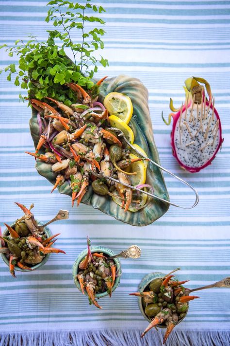 MARINATED CRAB CLAWS - Mississippi Magazine Marinated Crab Claws Recipe, Marinated Crab Claws, Crab Claw Recipes, Marinated Crab, Caper Berries, Creole Mustard, Marinated Shrimp, Prepared Horseradish, Crab Claws