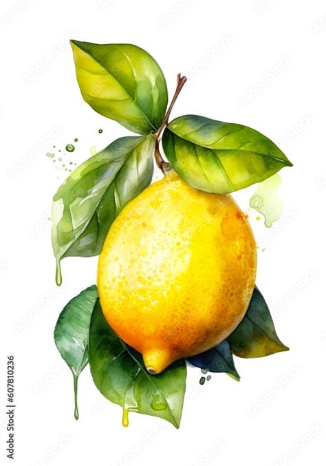 Lemon Art Paintings, Tree Branch Drawing, Watercolour Lemon, Lemon Still Life, Lemon Clipart, Branch Drawing, Watercolor Lemon, Lemon Art, Fruit Painting