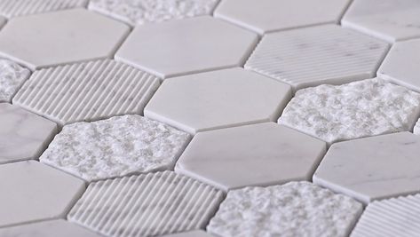 textured tile - Google Search Honeycomb Tiles, White Marble Tile Floor, Honeycomb Backsplash, Hexagon Marble Tile, Honeycomb Tile, Textured Tile, Carrara Marble Tile, Mosaic Tile Sheets, White Marble Tiles