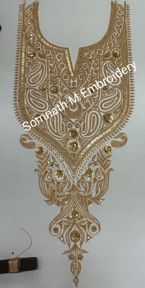 Kasmiri Embroidery Work, Zari Embroidery Designs, Marodi Embroidery, Marodi Work, Gold Work Embroidery, Hand Beaded Embroidery, Hand Embroidery Dress, Fancy Jewelry Necklace, Kurti Embroidery Design