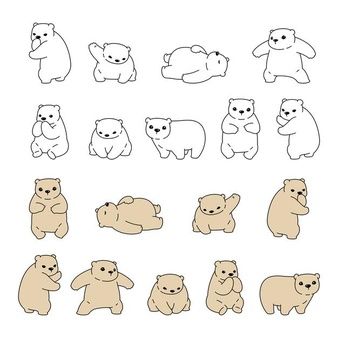 Bear Poses Reference, Cute Bear Cartoon Kawaii, Bears Cartoon Drawing, Little Bear Drawing, Cute Bear Doodle, Cartoon Bear Drawing, Bear Cartoon Drawing, Bear Drawing Cute, Bear Illustration Cute