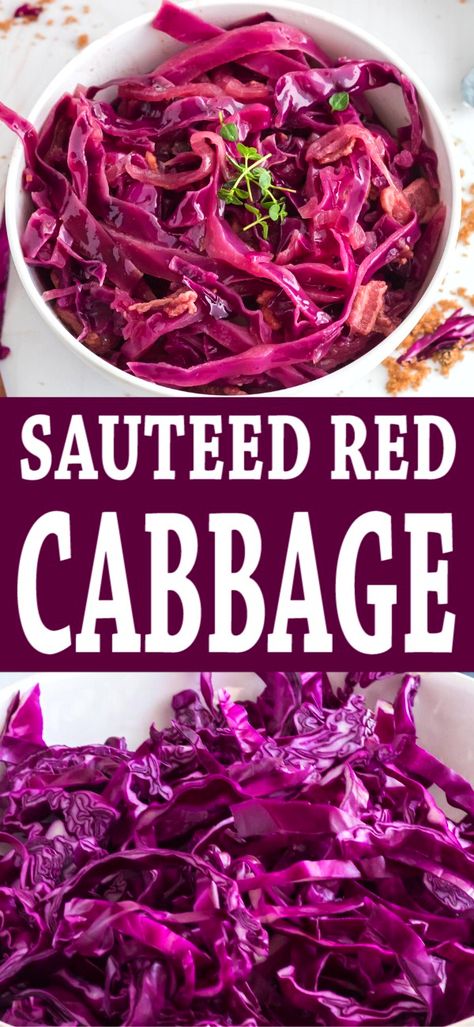 Red Cabbage And Bacon Recipes, Hot Red Cabbage Recipes, Red Cabbage And Rice Recipes, Fried Purple Cabbage Recipe, Purple Cabbage Recipe Ideas, Uses For Red Cabbage, Red Cabbage Cooked Recipes, Fried Red Cabbage Recipes, Boiled Red Cabbage Recipes