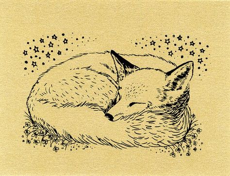 Sleeping fox drawing Fox Sleeping, Fox Drawing, Tiny Tattoo, Fox Tattoo, Fox Illustration, Fox Art, Art And Illustration, A Drawing, Animal Illustration