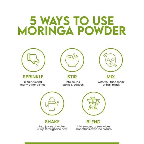 For those who have been asking for ways to use and incorporate moringa into their meals, one of the options above👆 should work for you. 1. Sprinkle in your salads and other dishes. 2. Stir into soups, stews, and sauces. 3. Mix with your hair/face mask. I'll be sharing ways to use Moringa as a face/hair mask in the coming days. 4. Add to juices or water and sip through the day. It can be added to room temperatur/warm water. 5. Blend into smoothies, green juices, sauces, ice cream, and so... Smoothies Green, Moringa Leaf Powder, Green Juices, Moringa Leaves, Moringa Powder, Soups Stews, Face Hair, Work For You, Hair Mask