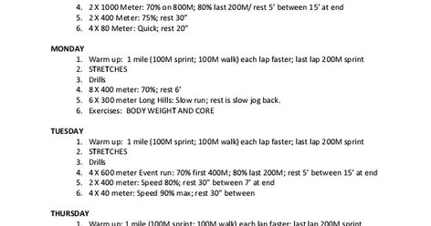 800 METER TRAINING SCHEDULE FOR 2013.pdf 800 Meter Run Training, 800m Training Workouts, Running Schedule, Track Training, Physical Training, 800m, Training Schedule, Track Workout, Training Program