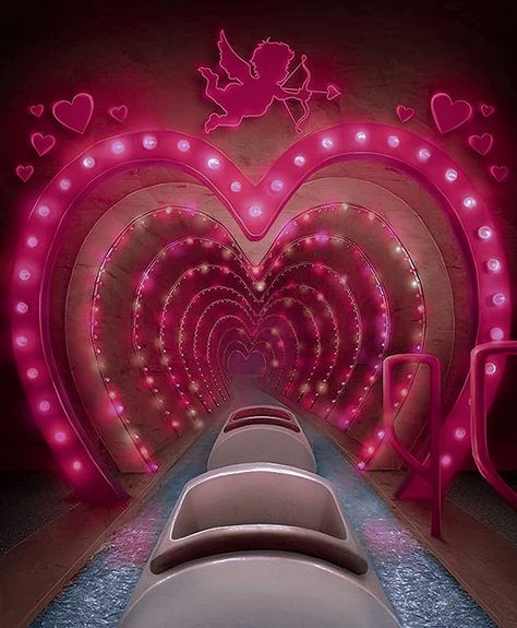 Pastel Pink Love Aesthetic, Pink And Red Love Aesthetic, Tunnel Of Love Ride, Kitschy Valentines Day, Pink Carnival Aesthetic, Tunnel Of Love Aesthetic, Pink Circus Aesthetic, Pink Romantic Aesthetic, Red And Pink Aesthetic