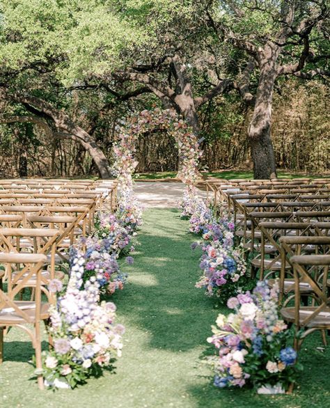 Garden Theme Wedding Ceremony, Wedding With A Lot Of Flowers, Elegant Pastel Wedding Decor, Wedding Flower Field, Pastel Wedding Ceremony Decor, Wedding Ceremony Ideas Decoration Outdoor, Bridgerton Wedding Ceremony, Wedding Venues Floral, Spring Ceremony Decorations