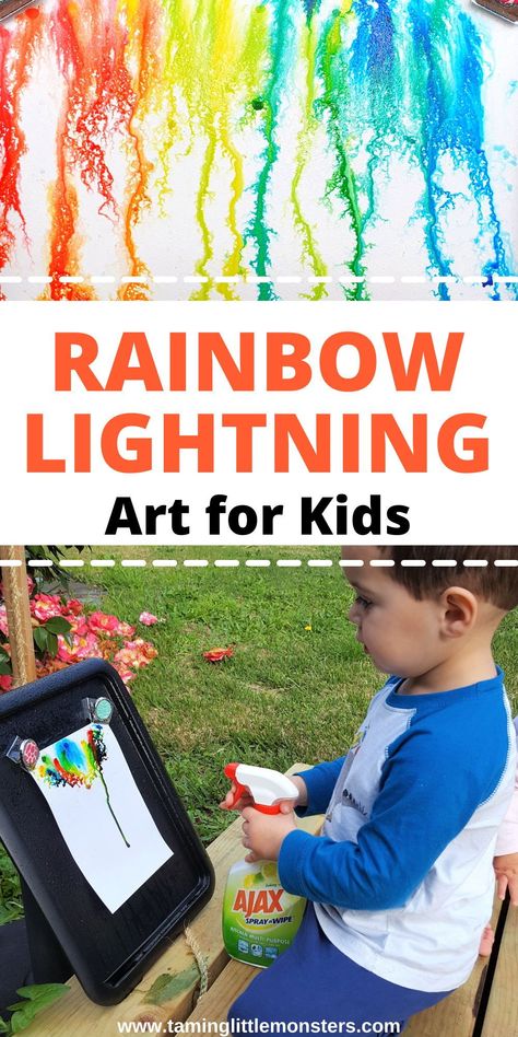 Weather Art Crafts Preschool, Spring Weather Theme Preschool, Weather Yoga Preschool, May Toddler Themes, Rainbow Activities Preschool Science, Thunderstorm Craft Preschool, Sky Color Book Activities Preschool, Lightning Crafts For Kids, Weather Arts And Crafts For Preschool