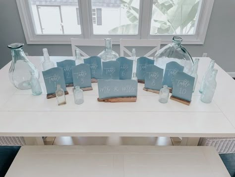 Coastal Table Numbers Wedding, Sea Glass Table Numbers, Sea Glass Wedding Centerpieces, Coastal Wedding Table Decor, Sea Centerpieces, Glass Table Numbers, Indigo Blue Wedding, Sea Glass Table, Seaglass Wedding