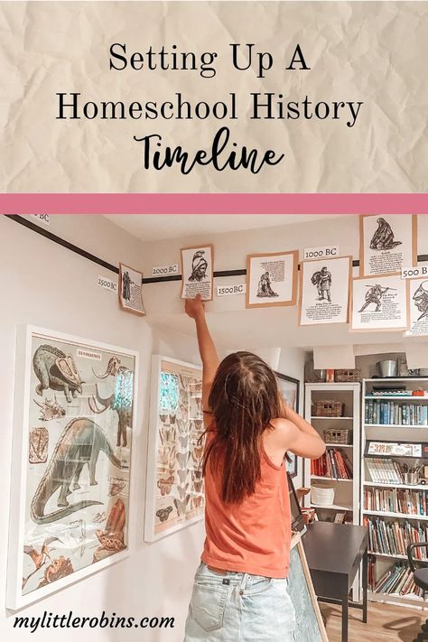 Setting Up A Homeschool History Timeline - My Little Robins Homeschool History Timeline Wall, Modern Miss Mason, Homeschool Timeline Wall, Homeschool Timeline Ideas, Wall Timeline Homeschool, Classical Homeschool Room, Charlotte Mason History Timeline, 3rd Grade History Homeschool, Homeschool Chalkboard Ideas