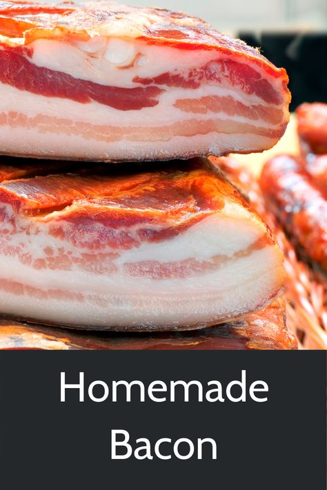 Homemade Bacon Home Made Bacon, Smoked Bacon Recipes, Curing Bacon, Cured Meat Recipes, Bacon Seasoning, Homemade Bacon, Uncured Bacon, Celery Salt, How To Make Bacon