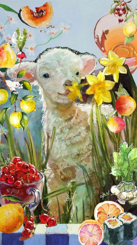 Smiling Lamb, Farm Animal Paintings, Animal Paintings Acrylic, Easter Paintings, Sheep Paintings, Sheep Art, Baby Goat, Farm Art, Cute Paintings