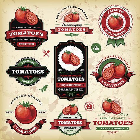 Jus Tomat, Strawberry Brownies, Fruit Packaging, Etiquette Vintage, Illustration Food, Organic Produce, Jar Labels, Mushroom Art, Vector Art Illustration