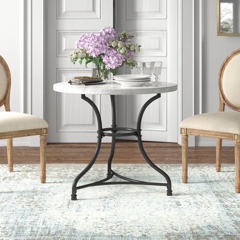 Kelly Clarkson Home Moran 34'' Genuine Marble Iron Pedestal Dining Table & Reviews | Wayfair Dining Table Metal, Metal Base Dining Table, Round Marble Dining Table, Kelly Clarkson Home, Table Bistrot, Style Français, Wood Pedestal, Metal Dining Table, Small Dining Table