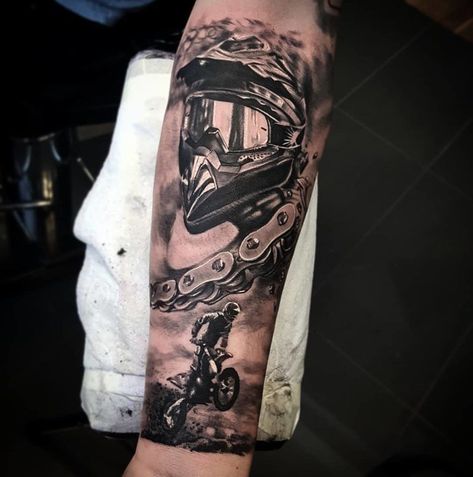 101 Amazing Motocross Tattoo Ideas That Will Blow Your Mind! | Outsons | Men's Fashion Tips And Style Guide For 2020 Motocross Tattoo Ideas, Fox Racing Tattoos, Motocross Tattoo, Dirt Bike Tattoo, Natur Tattoo Arm, Motor Tattoo, Helmet Tattoo, Racing Tattoos, Chain Tattoo