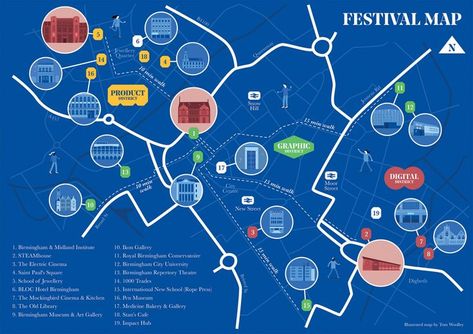 Birmingham Design Festival Map | Festival design, Illustrated map, Map Event Map Graphic Design, Interactive Map Design, Illustrated Map Design, Festival Map Design, Event Map Design, Festival Wayfinding, Location Map Design Graphics, Infographic Map Design, Map Illustration Design Graphics