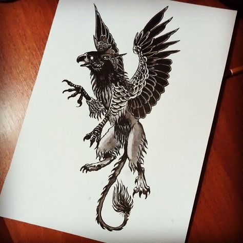 Gryphon Tattoo Design, Griffin Tattoo Men, Winged Lion Tattoo, Gryphon Drawing, Gryphon Tattoo, Griffin Illustration, Griffin Tattoo, Griffin Art, Arm Tattoos Drawing