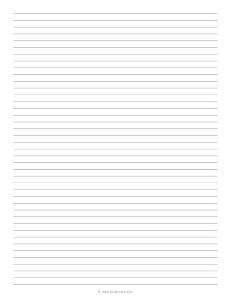 Free printable narrow ruled lined paper template in portrait (vertical) orientation on letter size paper. The paper has 6.4 mm (1/4 inch) spacing between horizontal lines with no vertical margin. The horizontal lines color is gray and the line weight is 0.2 mm. Lined Paper Template, Notebook Paper Template, Paper Template Free, Free Paper Printables, Printable Graph Paper, Printable Lined Paper, Stationary Paper, Word 2007, Place Card Template