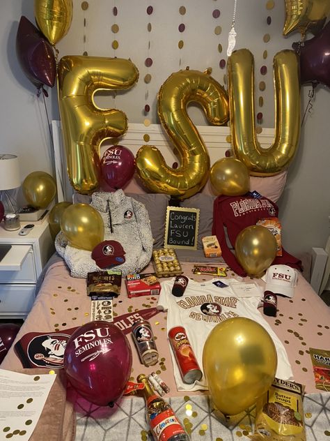 Fsu Aesthetic, College Signing Day, College Announcements, College Bed, Bed Party, Work Vision Board, Life After High School, College Bedding, College Acceptance