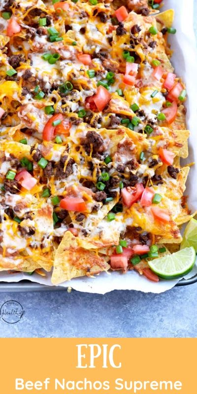 Beef Nachos Supreme, Nachos Recipe Beef, Beef Nachos, Nachos Supreme, Seasoned Ground Beef, Nachos Recipe Easy, Fried Beans, Frijoles Refritos, Tortilla Wrap