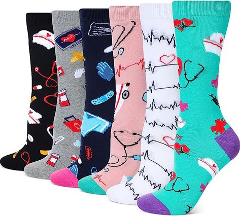 fabric, polyester and spandex Imported Laundry Nurse Theme Designs: our nurse theme socks are especially designed to thank some people who devote themselves, such as nurse students, dentist, doctor, medical, physician and more people, and they'll appreciate the thoughtful theme socks that they can actually use every day Amount of Socks: you will get in total of 6 pairs of nurse graduation gift socks that are available in 6 various designs, which is suitable as a gift for your doctor nurse friend Future Doctor Gifts, Medical Socks, Radiologist Gifts, Nurse Socks, Doctor Graduation Gift, Paramedic Gifts, Funny Nursing, Nurses Week Gifts, Medical Student Gift