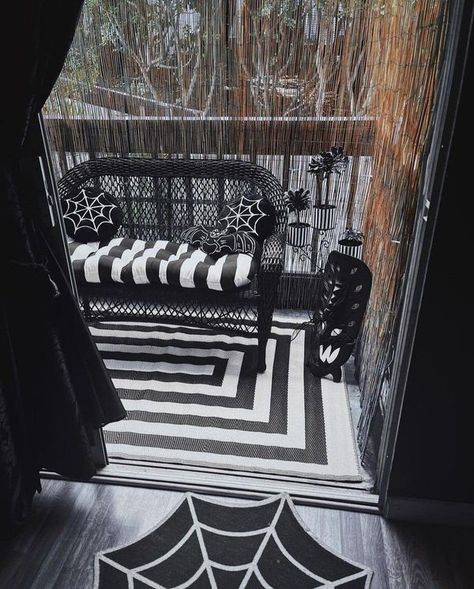 Dark, Spooky, Macabre & More | add some spooky to your yard this year🕸️🕷️⚰️🖤 | Facebook Goth Apartment, Wall Design Home, Coffee Bar Wall, Goth Houses, Spooky Home Decor, Dark Home Decor, Aesthetic Home Decor, Goth Home, Goth Home Decor